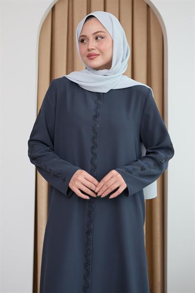 Sarmal Taş Desenli Antrasit Ferace