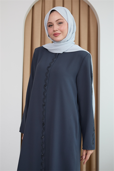 Sarmal Taş Desenli Antrasit Ferace