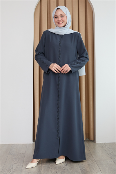 Sarmal Taş Desenli Antrasit Ferace