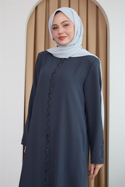 Sarmal Taş Desenli Antrasit Ferace