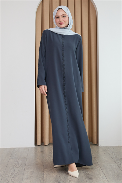 Sarmal Taş Desenli Antrasit Ferace