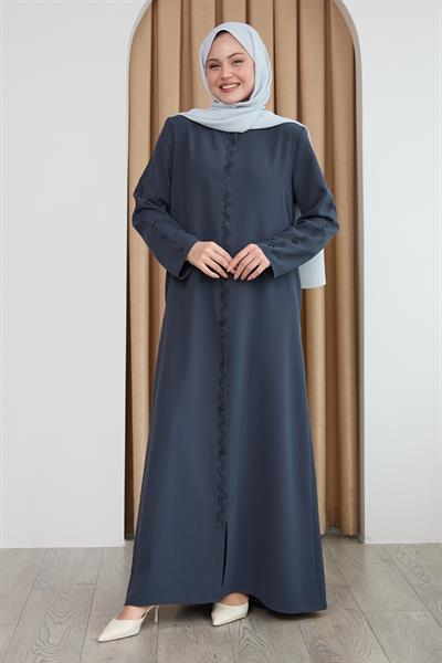 Sarmal Taş Desenli Antrasit Ferace