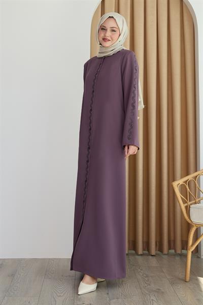 Sarmal Taş Desenli Gül Kurusu Ferace