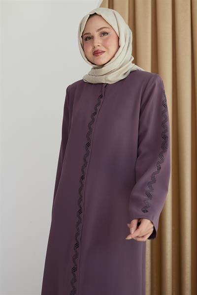 Sarmal Taş Desenli Gül Kurusu Ferace