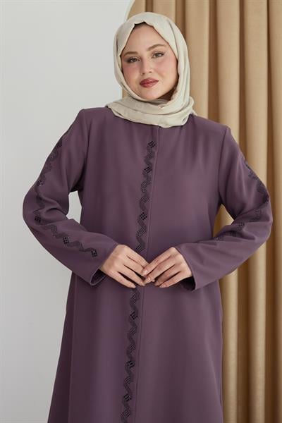 Sarmal Taş Desenli Gül Kurusu Ferace