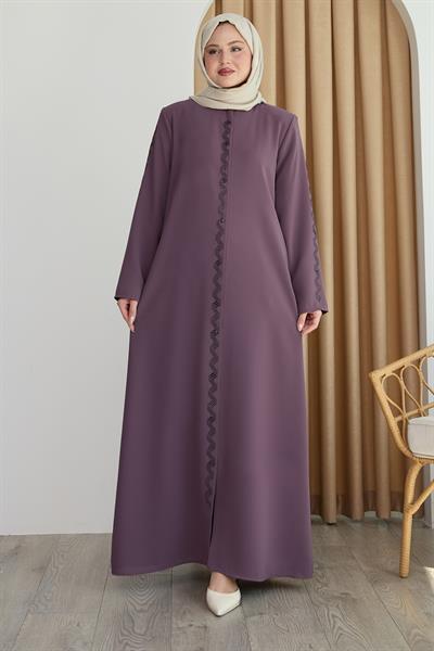 Sarmal Taş Desenli Gül Kurusu Ferace