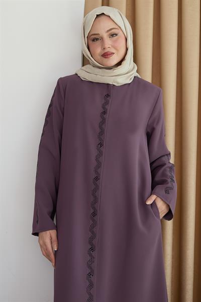 Sarmal Taş Desenli Gül Kurusu Ferace