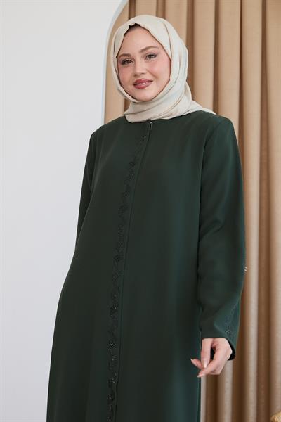 Sarmal Taş Desenli Haki Ferace