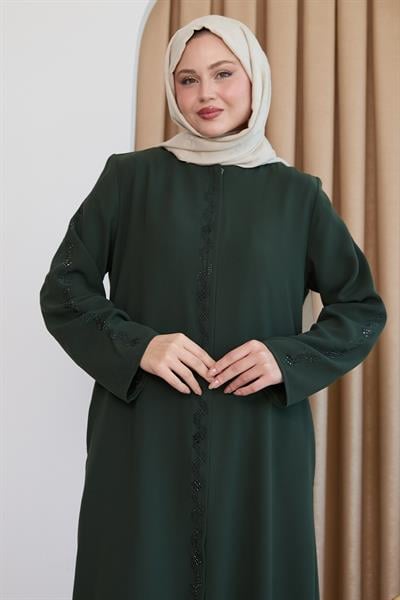 Sarmal Taş Desenli Haki Ferace