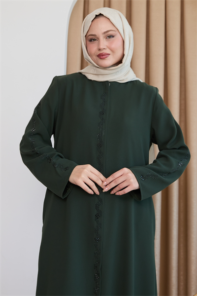 Sarmal Taş Desenli Haki Ferace