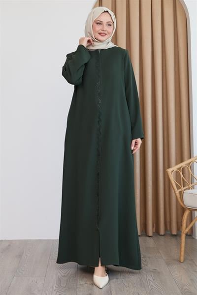 Sarmal Taş Desenli Haki Ferace