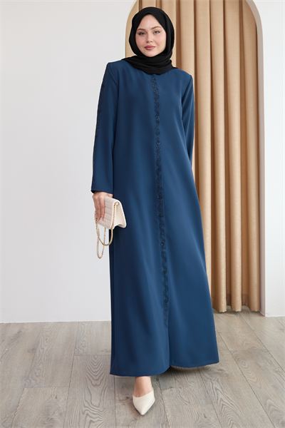 Sarmal Taş Desenli İndigo Ferace