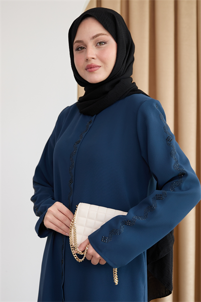 Sarmal Taş Desenli İndigo Ferace