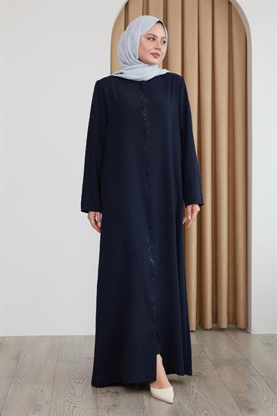 Sarmal Taş Desenli Koyu Lacivert Ferace