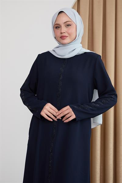 Sarmal Taş Desenli Koyu Lacivert Ferace