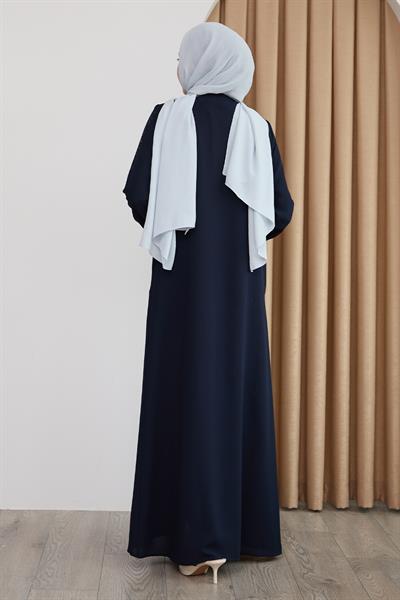 Sarmal Taş Desenli Koyu Lacivert Ferace