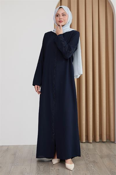 Sarmal Taş Desenli Koyu Lacivert Ferace