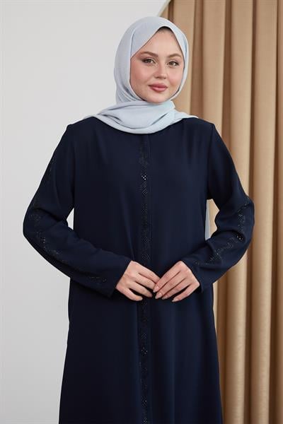 Sarmal Taş Desenli Koyu Lacivert Ferace