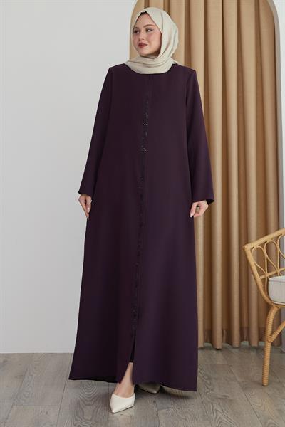 Sarmal Taş Desenli Mor Ferace