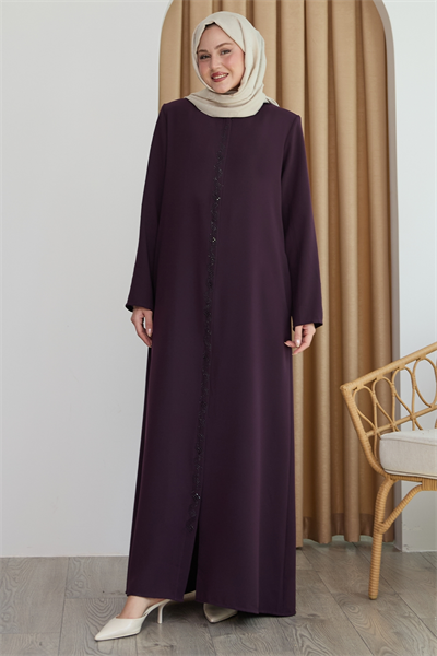 Sarmal Taş Desenli Mor Ferace