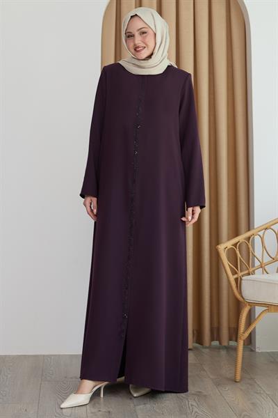 Sarmal Taş Desenli Mor Ferace