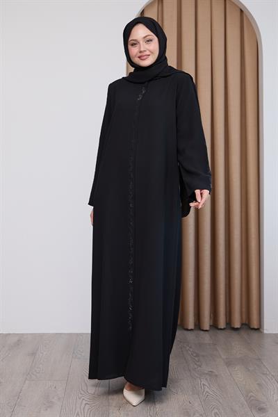 Sarmal Taş Desenli Siyah Ferace