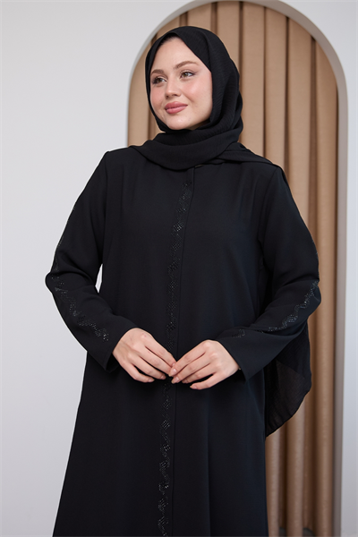 Sarmal Taş Desenli Siyah Ferace