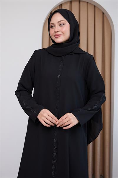 Sarmal Taş Desenli Siyah Ferace