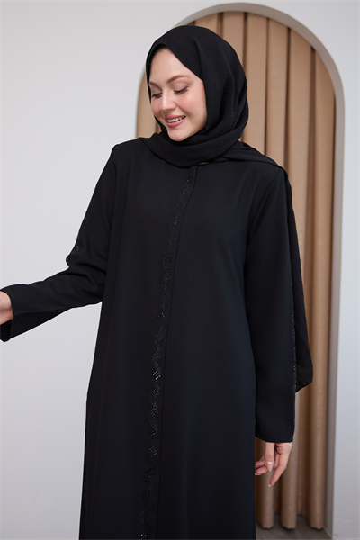 Sarmal Taş Desenli Siyah Ferace