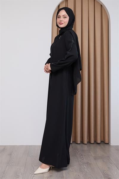 Sarmal Taş Desenli Siyah Ferace