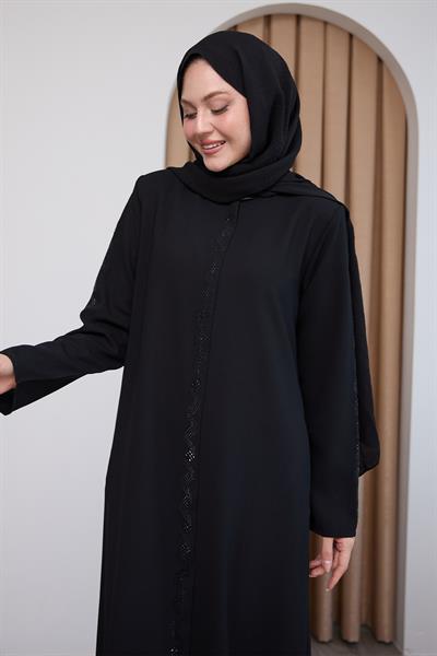 Sarmal Taş Desenli Siyah Ferace