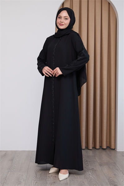 Sarmal Taş Desenli Siyah Ferace