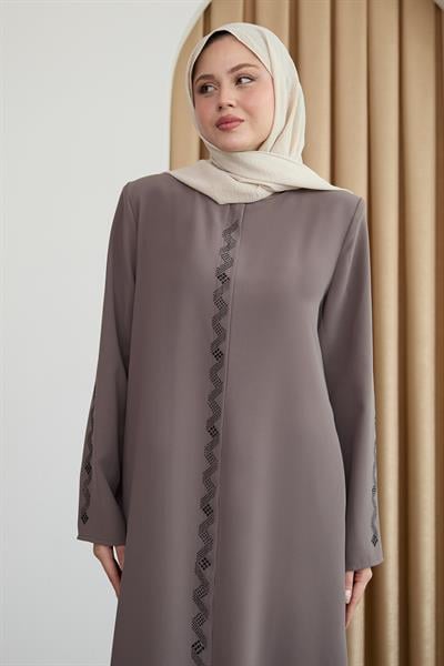 Sarmal Taş Desenli Vizon Ferace