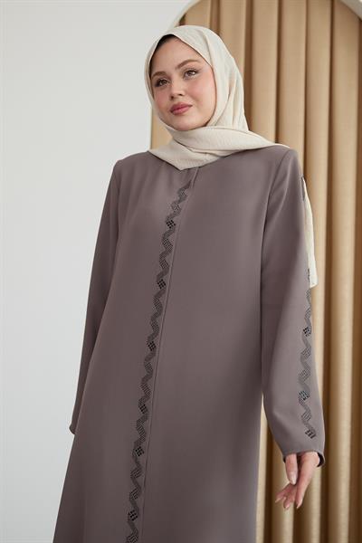 Sarmal Taş Desenli Vizon Ferace