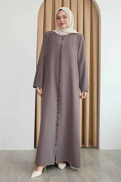 Sarmal Taş Desenli Vizon Ferace