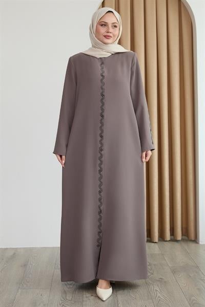 Sarmal Taş Desenli Vizon Ferace