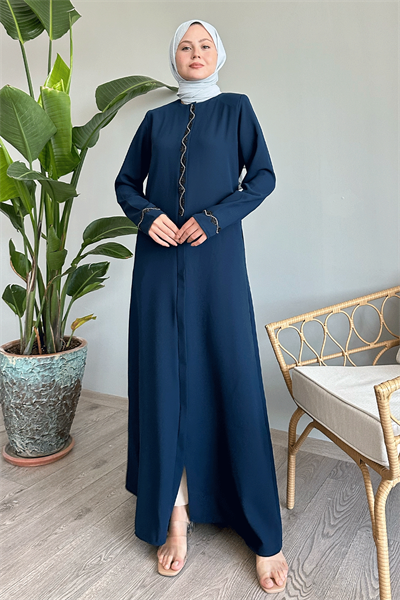 Sarmal Taş Detaylı Petek Açık Lacivert Ferace