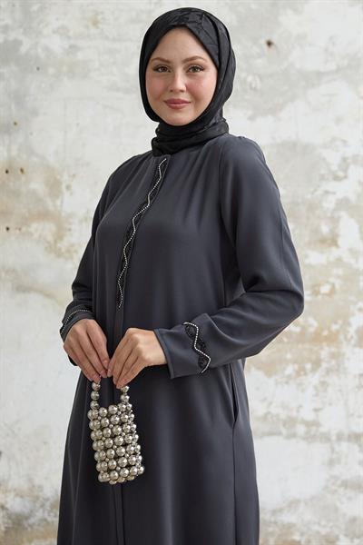 Sarmal Taş Detaylı Petek Antrasit Ferace