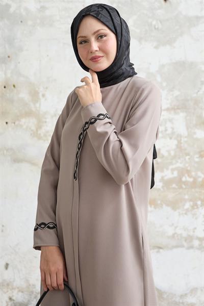 Sarmal Taş Detaylı Petek Bej Ferace