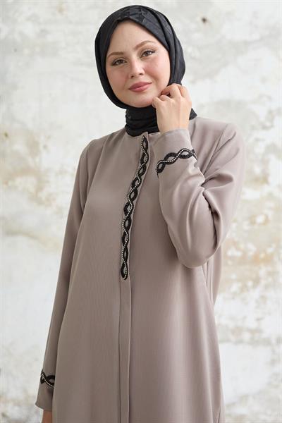 Sarmal Taş Detaylı Petek Bej Ferace