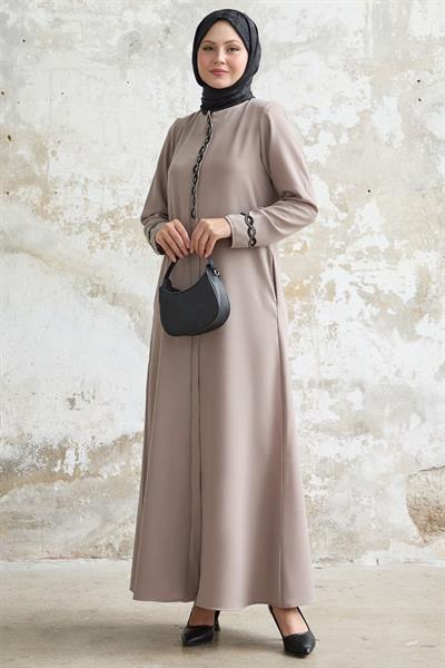 Sarmal Taş Detaylı Petek Bej Ferace