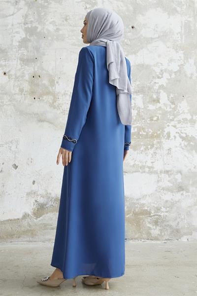 Sarmal Taş Detaylı Petek İndigo Ferace