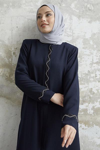 Sarmal Taş Detaylı Petek Lacivert Ferace