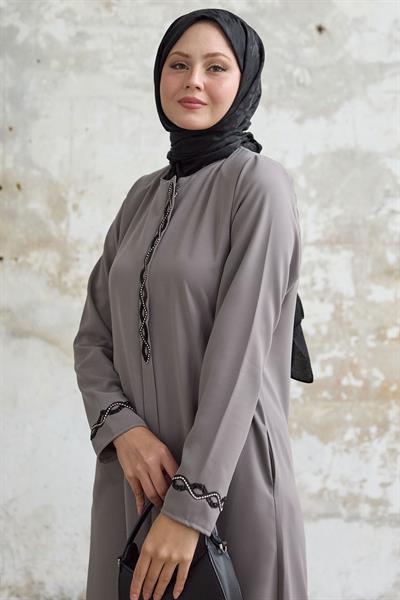 Sarmal Taş Detaylı Petek Vizon Ferace