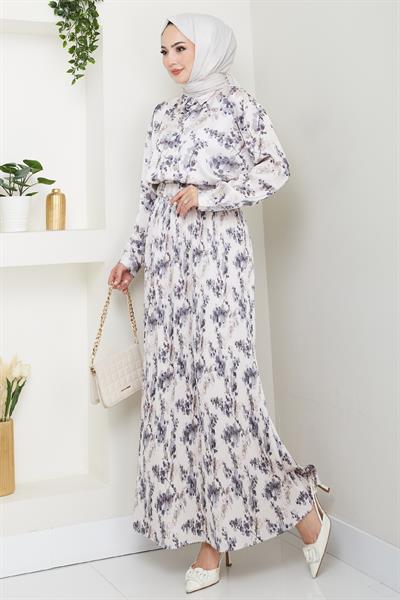 Saten Buğulu Piliseli Antrasit Etekli Takım