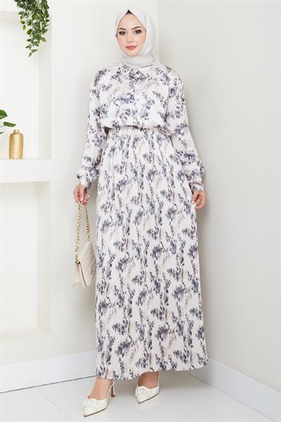 Saten Buğulu Piliseli Antrasit Etekli Takım