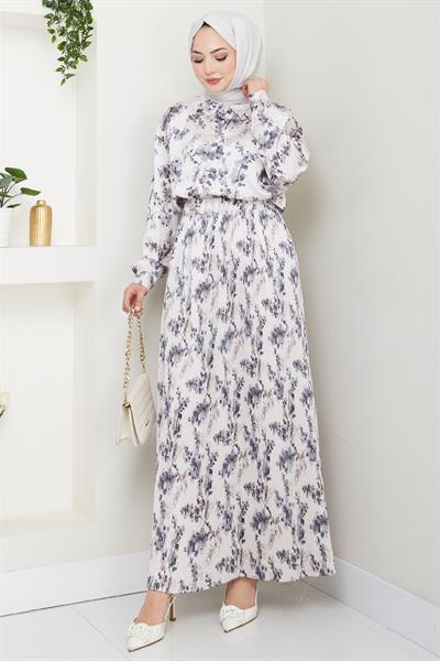 Saten Buğulu Piliseli Antrasit Etekli Takım