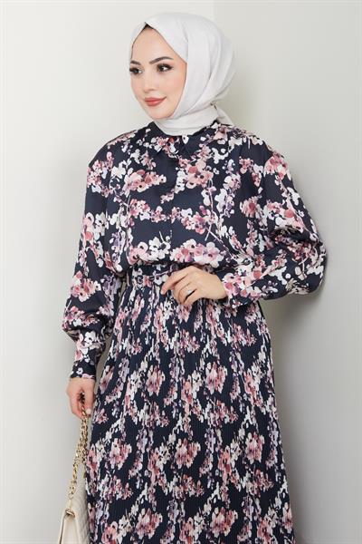 Saten Buğulu Piliseli Siyah Etekli Takım