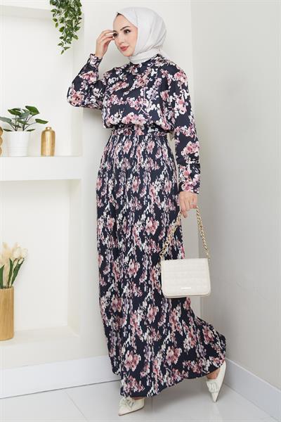 Saten Buğulu Piliseli Siyah Etekli Takım