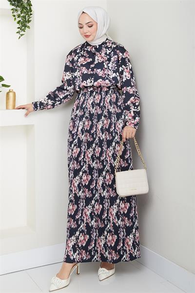 Saten Buğulu Piliseli Siyah Etekli Takım